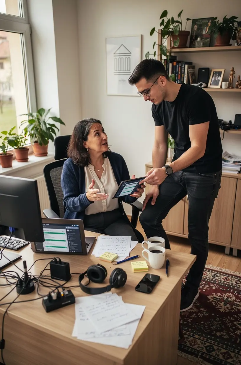 Mâini tastând pe o tastatură wireless, simbolizând conectivitatea și eficiența în muncă.